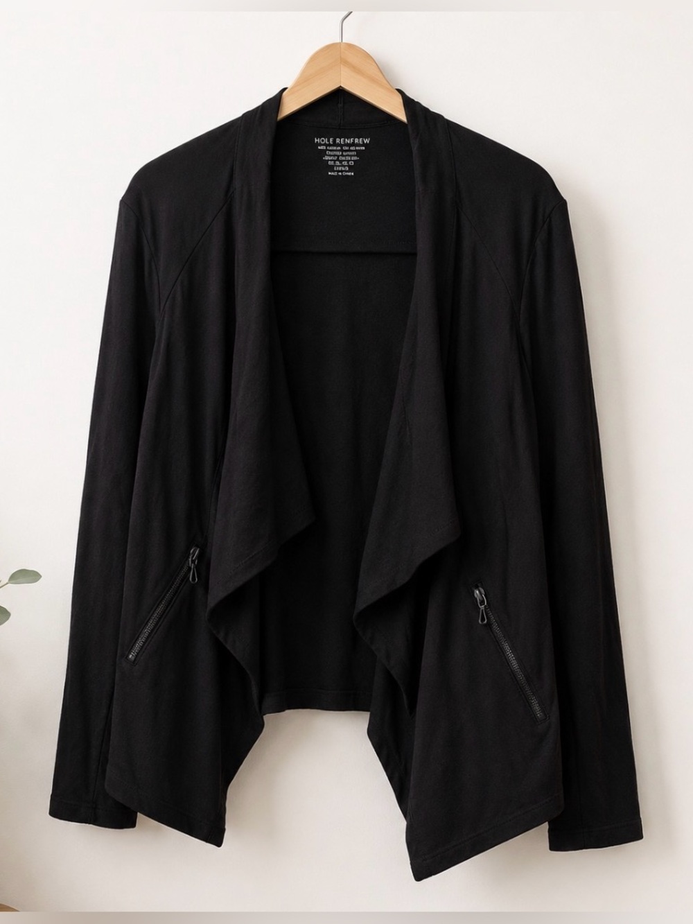 Holt Renfrew Soft Touch Black Moto Cardigan with Zipper Pockets